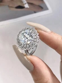 1 件满天星圆形戒指设计 D 色 5 克拉莫桑石钻石结婚戒指，S925 纯银戒指，适合订婚、妻子、女朋友、生日礼物、周年纪念礼物新娘精美珠宝 - 銀色 - 查看 2