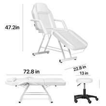 3-Section Tattoo Chair, Adjustable Professional Salon Massage Bed Tattoo Bed Chair With Spa Stool And Towel Hook For Beauty Barber Spa Beauty Equipmentlash Bed ,Massage Bed, Salon Equipment,Beauty Bed,Salon Furniture,Lash Table - 白色 - 查看 4