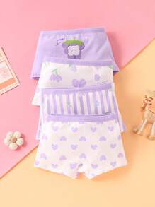 4 件装年轻女孩可爱卡通花卉印花透气三角裤，适合所有季节 - 紫丁香色 - 查看 2