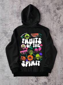 Lässiges Langarm T-Shirt mit Obst- und Buchstaben-Muster, Sweatshirt, T-Shirt, Pullover für Teenager Mädchen - Schwarz - Übersicht 1