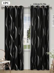 1片銀箔波紋款遮光窗簾,隔熱且防uv,適用於客廳和臥室 - 黑色 - 查看 16