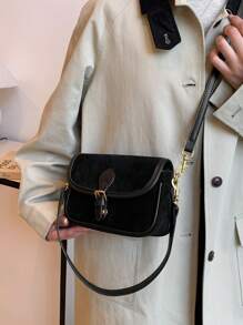 Ancora 秋冬勃艮第酒红色女士手提包，复古麂皮红宝石斜挎包，小号勃艮第麂皮单肩包，适合上班通勤 - 黑色 - 查看 4