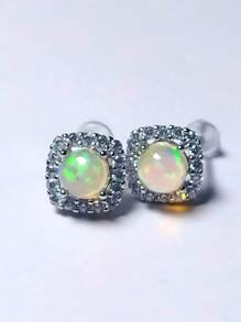 1 chiếc nhẫn vuông hở đính đá Opal Úc 925 thời trang, thích hợp cho phụ nữ đeo hàng ngày - Nhiều màu - Xem 1