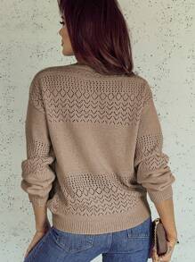 Women's Casual Vacation Light Slim Long Sleeve Knitted V-Neck Pullover Sweater - Mocha Brown - View 2