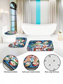 1 bộ/4 món quà tặng Người tuyết trong rừng đa chức năng trang trí phòng tắm - Rèm tắm chống thấm nước có 12 móc, thảm tắm chống trượt, thảm bồn cầu hình chữ U, thảm bồn cầu tròn, phù hợp với mọi không gian phòng tắm - Màu xanh lam - Xem 9