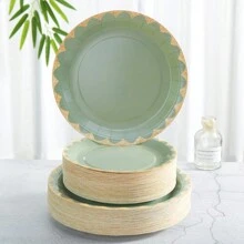 24 chiếc đĩa giấy và khăn ăn dùng một lần màu xanh lá cây và vàng Sage, thích hợp cho tiệc tùng, sinh nhật, đám cưới, dã ngoại gia đình, Giáng sinh - Nhiều màu - Xem 4