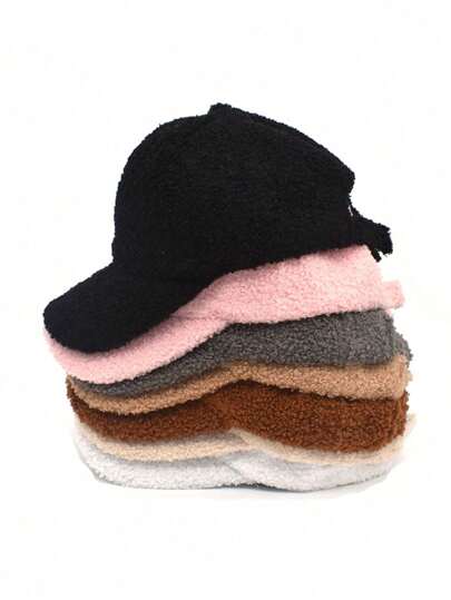 1 pieza Gorra de béisbol unisex de felpa imitación de peluche, clásico unicolor ajustable gorro cálido de otoño e invierno