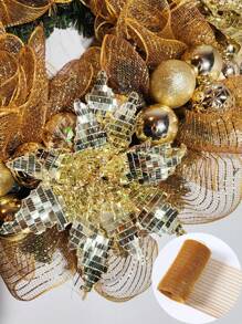 1roll 10yard Golden Ribbon, DIY Wreath Bow Ribbon, Gift Wrapping Supplies Ribbon, Birthday Wedding Holiday Party Background Decorative Gauze, Christmas Tree Decoration Ribbon, Christmas Tree Ornaments, Christmas Decor, Christmas - Gold - View 6