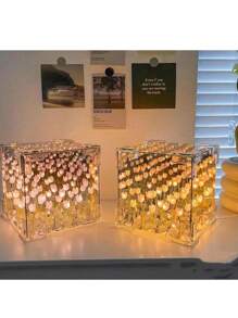 Luz Nocturna 21 Tulipanes  Cube, Kit de Material DIY Hecho a Mano, Luz Nocturna y Espejo Función Dos , Regalo Ideal para Novias, Parejas, Mejores Amigos, niños, 1 Pieza - Rosa - Ver 6