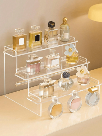 1 pieza Organizador de maquillaje de acrílico, estantería de almacenamiento de cosméticos de varios niveles para perfumes, cuidado de la piel y exhibición de maquillaje, estante escalonado reforzado y resistente para la sala de estar, el baño, el dormitorio, decoración del hogar