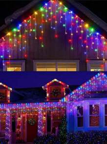 1 件 LED 冰柱灯串，户外装饰吊灯，96LED 4 米/13 英尺户外闪烁灯，室内仙女灯适用于派对、节日、婚礼、生日、屋檐、栏杆装饰 - 白色 - 查看 8