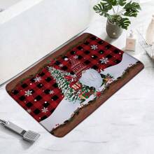1 bucată Crăciun, roșu, negru, carouri, pitic și model de pom de Crăciun, covor decorativ de familie - Covor modern, minimalist, super absorbant, anti-alunecare, moale, prietenos cu pielea, rezistent la oboseală, covoraș antiderapant pentru intrare interioară, ușă din față, bucătărie, spălătorie, mai multe stiluri disponibile