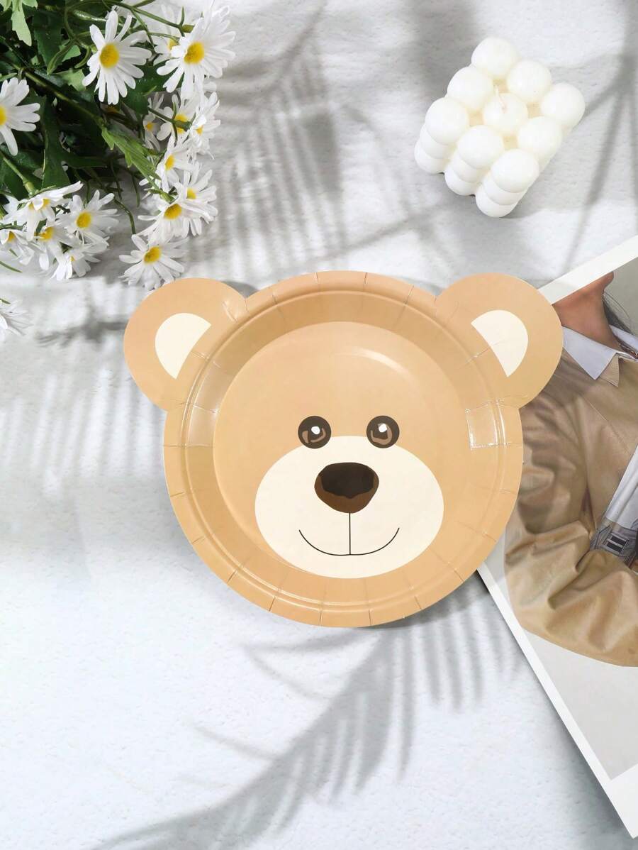 20 个 7 英寸/9 英寸一次性卡通可爱熊形纸盘，适合各种主题派对和日常使用