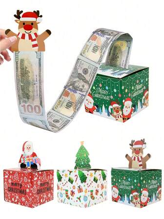 1 set Merry Christmas spaarpot voor contant geld cadeau trek, Cartoon Kerstman & Eland & Kerstboom patroon ontwerp, leuke verrassingsgeldhouder voor vrienden, vriendinnen, echtgenotes en familie, perfect vakantiefeest accessoire, Kerstmis
