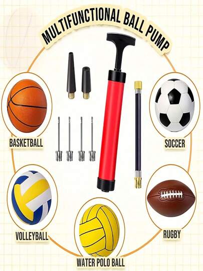 7pcs/Set Portable Air Pump, Ball Pump Inflator Kit With Needle, Nozzle And Extension Hose For Football Basketball Volleyball Water Ball Rugby Balloon And Swimming Inflatable Toy