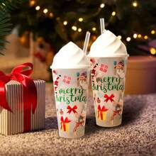 1 件圣诞透明玻璃杯，圣诞系列果汁杯带吸管 - 彩色 - 查看 7