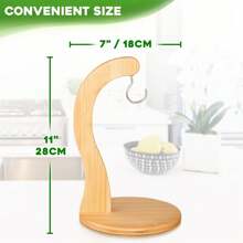Banana Holder W/ Hanging Hook, Rustic Wooden Grape Stand For Kitchen Countertop, Bamboo Banana Hanger To Keep Bananas & Fruits Fresh - Yellow - View 3
