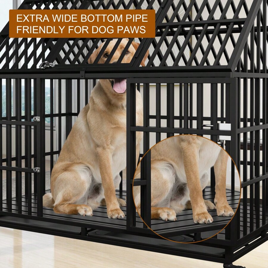 54" Heavy Duty Dog Crate Large Dog Cage Strong Metal Dog Kennels And