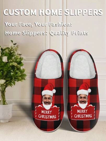 1 Pair Christmas Custom Home Slippers, Personalized Santa Photo Home Slippers, Custom Christmas Hat Thick Sole Home Slippers, Personalized Home Slippers, Photo Home Slippers, Personalized Home Slippers For Women And Men, Personalized Home Slippers, Christmas Gift, Groomsman Gift, Anniversary Gift, Valentine Gift, Birthday Gift, Wedding Gift, Best Friend Gift, Gift For Mom/Dad/Her/Him/Girlfriend/Boyfriend/Wife/Husband/Friend