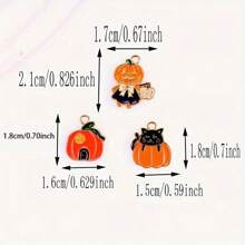 10pcs Halloween Pumpkin And Black Cat Design Alloy Pendants, Jewelry Making Kit, Suitable For Keychains, Necklaces, Bracelets, Necklaces, Earring Pendants, Ideal Party Gift - Pendants - View 2