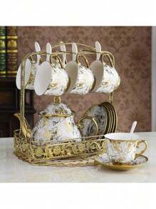 Tea Set Afternoon Tea Coffee Dessert Tableware 15 Pieces - B - View 3