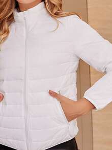 ZIAI Women's Lightweight Down Jacket, Solid Color Stand Collar, Winter - White - View 8