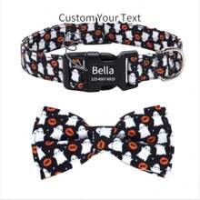 1 pièce Collier de chien personnalisable pour Halloween avec nœud papillon, réglable, conceptions de crâne, citrouille, chauve-souris, fantôme, accessoires pour animaux de compagnie pour Halloween, fournitures pour chiens, meilleur cadeau d'Halloween pour les animaux de compagnie
