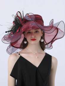 HIMESPORT 优雅的肯塔基德比新娘帽，女士欧根纱宽檐茶会鸡尾酒会小圆帽 - 純色 - 查看 17