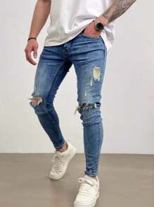 Quần Jeans Co Giãn Ôm Sát Màu Trơn Thường Ngày Cho Nam - Đồng - Xem 3