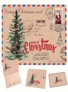 Bộ trang trí Giáng sinh 1 tấm thiệp Giáng sinh cổ điển kèm phong bì giấy Kraft - Bưu thiếp phong cách cổ, thiệp quà tặng Giáng sinh, thiệp gấp, dùng để chúc mừng lễ hội - Nhiều màu - Xem 15