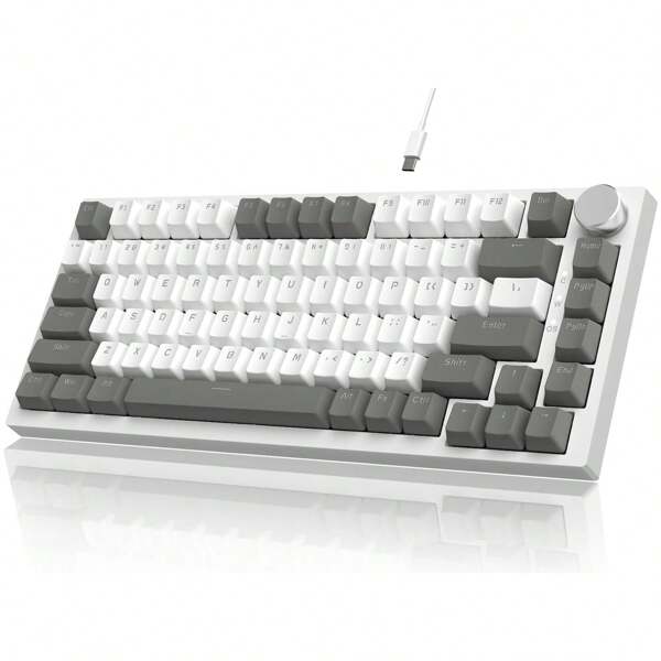 AJAZZ AJAZZ AK820 75% Kabelgebundene mechanische Tastatur: Unterstützt Hot-Swapping, mit Metallregler, Gummipuffer-Konstruktion für angenehmes Tippen, geeignet für Büroarbeit und Gaming, kompatibel mit Windows/