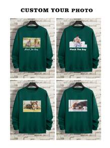 Custom Plus Size Men's Graphic Print Fleece Crew Neck Funny Sweatshirt