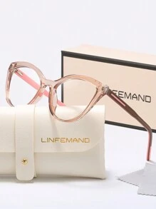 LINFEMAND 时尚猫眼装饰透明镜片眼镜，适合女士、日常装扮、办公室、阅读 - 自由选择透明镜片 - 無色 - 查看 12