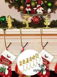 Christmas Party Hook, Christmas Stocking Hook, Metal Fireplace Stocking Pendant, Snowflake Christmas Hook, Random Style, 1 Piece - Gold - View 1