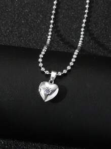 1 件时尚简约诞生石心形小盒吊坠项链不锈钢链心形吊坠项链纪念品相框吊坠情人节礼物 - heart locket necklace - 查看 18