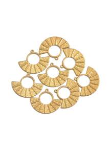 8 件复古黄铜空心扇形单孔双面浮雕吊坠，时尚配饰，适合项链、钥匙扣、耳环、珠宝制作 - 黃銅本色 - 查看 1