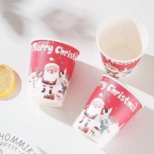 10pcs/25pcs一次性纸杯，圣诞纸杯，圣诞主题冷饮杯和咖啡杯，适用于生日派对、家庭聚会、野餐、装饰品、派对用品、派对礼物 - 彩色 - 查看 5