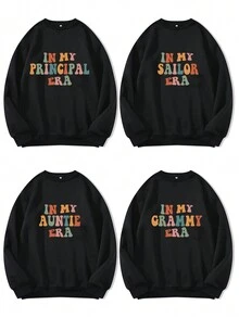 可定制彩色文字印花圆领卫衣，可印制您自己的文字/姓名/祝福语，适合送给宝宝/朋友/情侣/宠物，彩色字体，适合家庭聚会穿着，秋季女款上衣，黑色卫衣，节日礼物，情人节礼物，周年纪念礼物，结婚礼物，送给闺蜜的礼物 - 黑色 - 查看 2