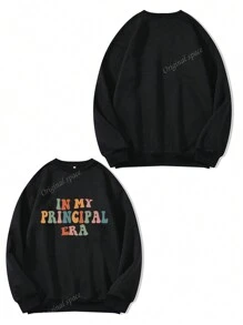 Customizable Colorful Text Print Crew Neck Sweatshirt, Personalize With Your Own Text/Name/Greeting, Suitable For Baby/Friend/Couple/Pet Colorful Font, Family Gathering Group Clothing, For Autumn, Women Tops, Black Hoodie, Holiday Gift, Valentine's Day Gift, Anniversary Gift, Wedding Gift, Best Friend Gift