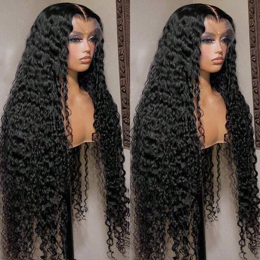 13x4 Lace Front Wigs Human Hair Pre Plucked 200% Density Brazilian Wet And Wavy Human Hair Wigs For Black Women Glueless Curly Lace Frontal Wigs Human Hair Natural Color - 黑色 - 查看 1