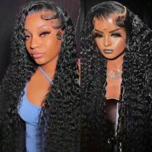 13x4 Lace Front Wigs Human Hair Pre Plucked 200% Density Brazilian Wet And Wavy Human Hair Wigs For Black Women Glueless Curly Lace Frontal Wigs Human Hair Natural Color - 黑色 - 查看 2
