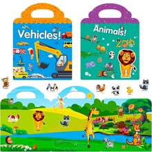 Reusable Children Sticker Book, Kids Ocean Animal & Vehicle Exploration Stickers, Portable Toddler Gel Sticker Activity Book, Ocean Wildlife & Vehicle Learning Sticker Set - Multicolor - View 2