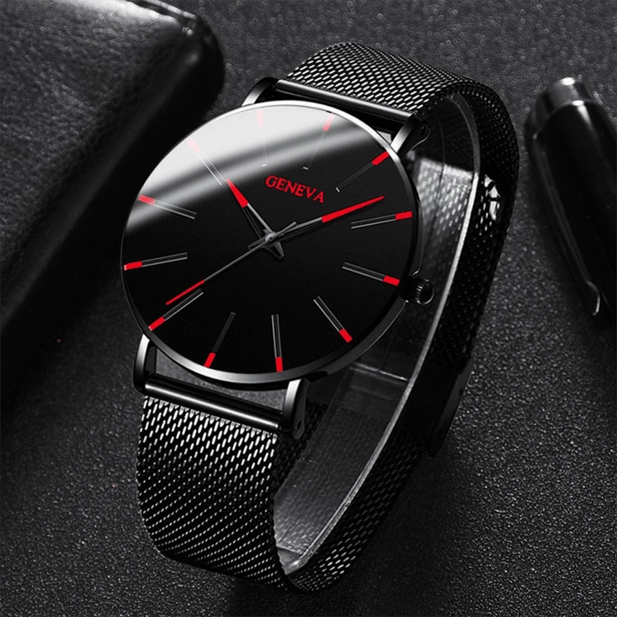 1 Đồng hồ thạch anh công sở thời trang Geneva mới dành cho nam, thiết kế giản dị & đơn giản, thích hợp để trang trí hàng ngày - màu đen - Xem 1