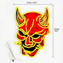 Hannya Mask Neon Sign For Game Room, Tattoo Shop, Tattoo Studio Decor LED Anime Neon Light Cool Room Accessory Japanese Demon Evil Spirit Hannya Sign - Màu vàng - Xem 2