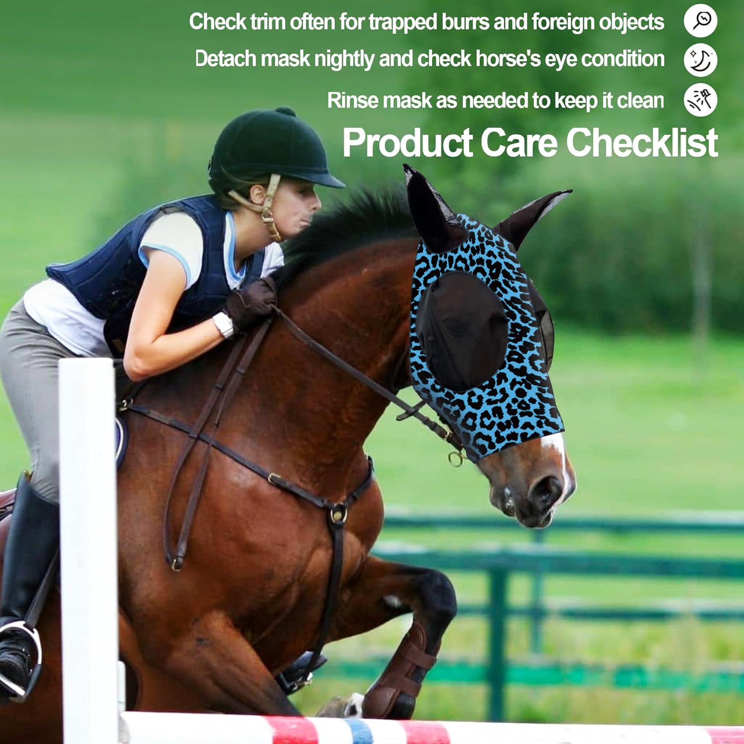 时尚豹纹莱卡透气弹力防蚊马用面罩，马术用品