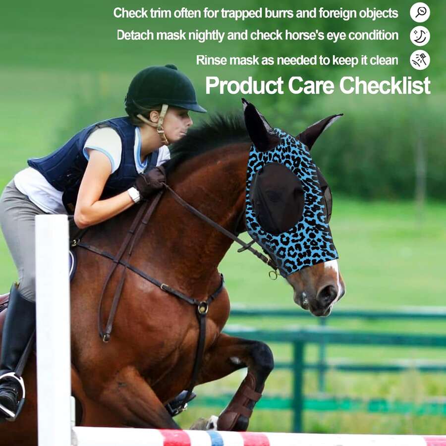 时尚豹纹莱卡透气弹力防蚊马用面罩，马术用品 - 寶藍色 - 查看 1