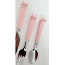 Children's And Adult's Cutlery Set 3pcs Assorted Animals For Travel Durable Portable Lunch Box With Case Children's Cutlery Set Kit Kids Spoon Fork - 粉色 - 查看 4