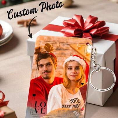 1pc Customized Christmas Photo Keychain, Personalized Christmas Photo Keyring, Personalized Picture Keychain, Custom Photo Keychain, Acrylic Keychain, Christmas Gift, Gift For Him/Her, Couples Gift, Gift For Wife, Husband, Mom, Dad, Best Gift, Merry Christmas