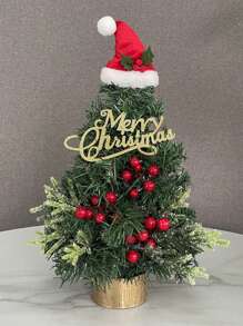 1pc Red Berry Christmas Tree Desktop Decoration, Golden Gifts Without Lights Birthday Home Decor Christmas Decorations Room Decor - Green - View 6