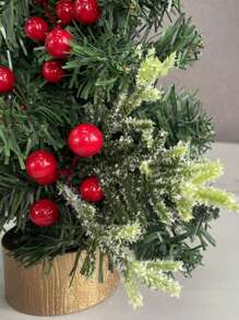 1pc Red Berry Christmas Tree Desktop Decoration, Golden Gifts Without Lights Birthday Home Decor Christmas Decorations Room Decor - Green - View 4